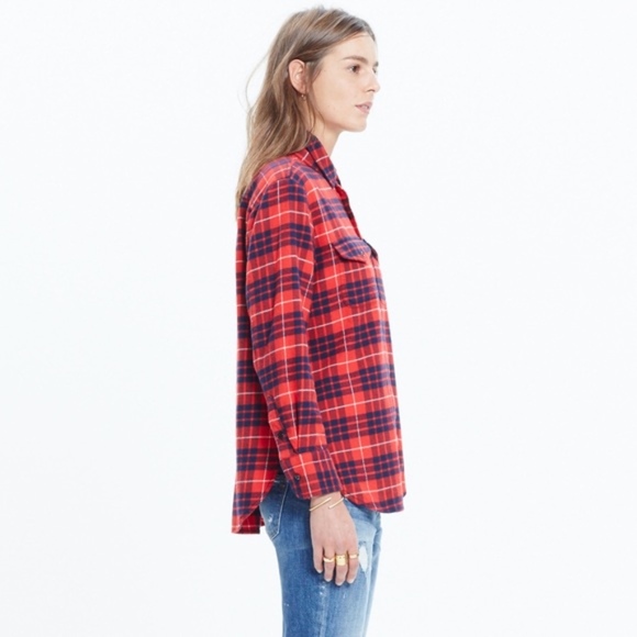 Madewell Red Navy Flannel Workshirt Altamira Plaid - Picture 4 of 4